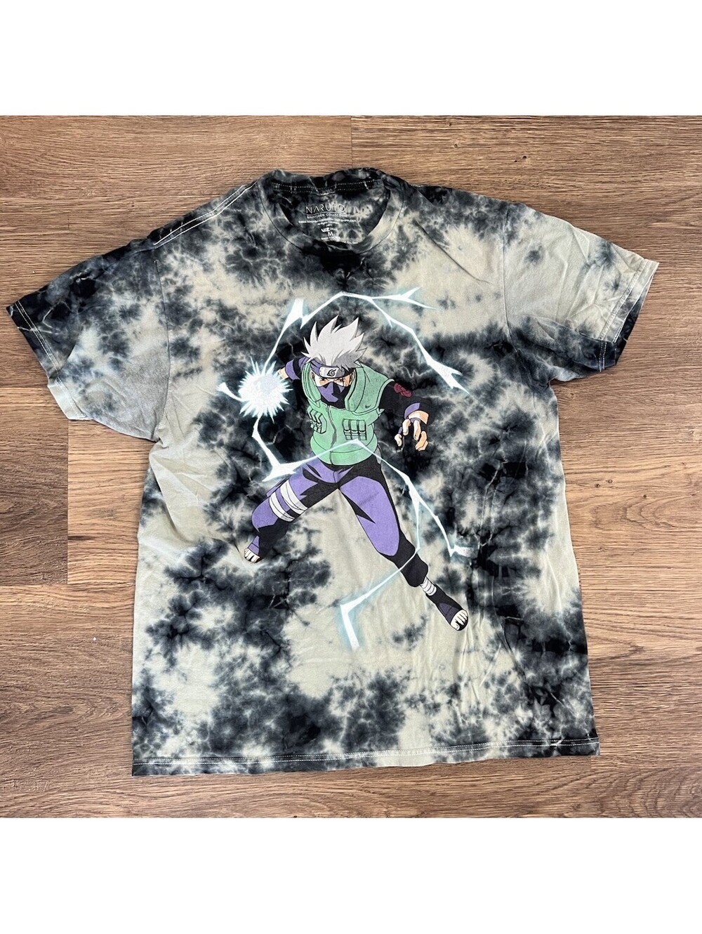 Naruto Shippuden Kakashi Hatake Tie Dye Graphic T-Shirt Mens Medium Black Grey